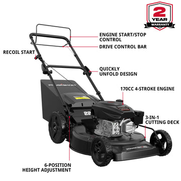 22" 170cc Gas Self-Propelled 3-in-1 Lawn Mower V8622S