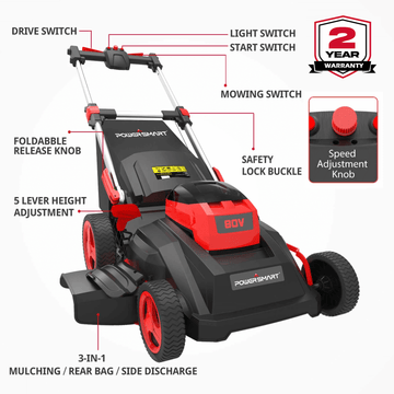 80V 26" Brushless Cordless Self-propelled Lawn Mower Red PS76826SRB